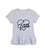 Color:Medium Blue - Image 1 - Little Girls 2T-7 Short Sleeve Ruffle Trim Love T-Shirt