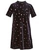 Color:Black Stars - Image 1 - Little Girls 2T-7 Short Sleeve Velour Star Print Dress