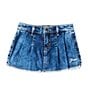 Color:Dark Blue - Image 1 - Little Girls 2T-7 Stretched Denim Pleated Skirt
