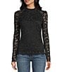 Guess Long Sleeve Josephina Lace Top, Color:Black - Image 1