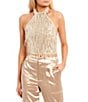 Color:Pearl Oyster - Image 1 - Mia Sequin Mock Neck Sleeveless Crop Top