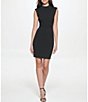 Color:Black - Image 1 - Mock Neck Sleeveless Waist Detail Sheath Dress