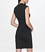 Color:Black - Image 4 - Mock Neck Sleeveless Waist Detail Sheath Dress
