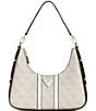 Color:Dove Logo - Image 1 - Noreen Logo Top Zip Hobo Shoulder Bag