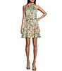 Color:Multi - Image 1 - Romana Rose Meadow Print Halter Neck Fit & Flare Chiffon Dress