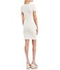 Color:Cream White - Image 2 - Short Sleeve Cut Out Front Ribbed Knit Bodycon Dress