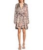Guess Sibilla Jaguar-Printed Long Sleeve Belted Chiffon Dress, Color:Rust - Image 1