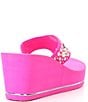 Color:Pink - Image 2 - Silus Pearl Embellished Platform Wedge Thong Sandals