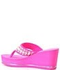 Color:Pink - Image 3 - Silus Pearl Embellished Platform Wedge Thong Sandals