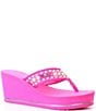 Color:Pink - Image 1 - Silus Pearl Embellished Platform Wedge Thong Sandals