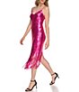 Color:Hot Pink - Image 3 - Stretch Sequin V-Neckline Sleeveless Fringe Hem Midi Dress