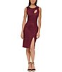 Color:Wine - Image 1 - Suede Sleeveless Bodice Cut-Out Front Slit Sheath Dress