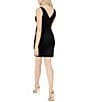 Color:Black - Image 2 - Scuba Crepe Pleated Surplice V-Neck Sleeveless Faux Wrap Asymmetric Hem Dress