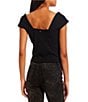 Color:Black - Image 2 - Valeriana Tie Sweetheart Neck Ribbed Knit Top