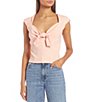 Color:Pink - Image 1 - Valeriana Tie Sweetheart Neck Ribbed Knit Top