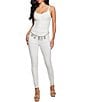 Color:Pure White - Image 1 - Vanna Guess Belted Skinny Leg Jumpsuit