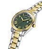 Color:Two Tone/Green - Image 4 - Unisex Luna Analog Two Tone Stainless Steel Bracelet Watch