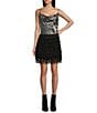Color:Jet Black - Image 3 - Yuzi Mid Rise Layered Fringe Skirt