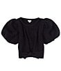 Color:Black - Image 1 - Big Girls 7-16 Crop Puff Short Sleeve Sweater