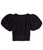 Color:Black - Image 2 - Big Girls 7-16 Crop Puff Short Sleeve Sweater