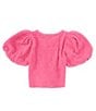 Color:Dark Pink - Image 2 - Big Girls 7-16 Crop Puff Short Sleeve Sweater