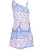 Habitual Big Girls Asymmetrical Printed Faux Wrap Romper, Color:Multi - Image 1