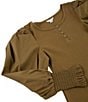 Color:Olive - Image 3 - Big Girls 7-16 Long Pleated Puff Sleeve Knit Top