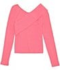 Color:Pink - Image 1 - Big Girls 7-16 Long Sleeve Asymmetrical Rib-Knit Top