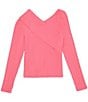 Color:Pink - Image 2 - Big Girls 7-16 Long Sleeve Asymmetrical Rib-Knit Top