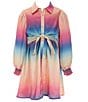 Color:Multi - Image 1 - Big Girls 7-16 Long Sleeve Ombre Tie-Front Satin Dress