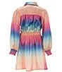 Color:Multi - Image 2 - Big Girls 7-16 Long Sleeve Ombre Tie-Front Satin Dress