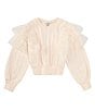 Color:Light Peach - Image 1 - Big Girls 7-16 Long Sleeve Organza-Ruffle Sweater
