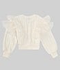 Color:Off-White - Image 2 - Big Girls 7-16 Long Sleeve Organza-Ruffle Sweater