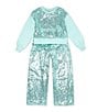 Color:Aqua - Image 1 - Big Girls 7-16 Long Sleeve Sequin-Embellished Top & Matching Pant Set