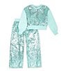 Color:Aqua - Image 2 - Big Girls 7-16 Long Sleeve Sequin-Embellished Top & Matching Pant Set