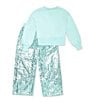 Color:Aqua - Image 3 - Big Girls 7-16 Long Sleeve Sequin-Embellished Top & Matching Pant Set