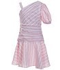 Color:Pink - Image 1 - Big Girls 7-16 One-Shoulder Striped Fit-And-Flare Dress