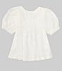 Color:White - Image 1 - Big Girls 7-16 Puffed Sleeve Ruched Front Top