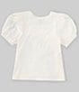Color:White - Image 2 - Big Girls 7-16 Puffed Sleeve Ruched Front Top