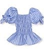 Color:Blue - Image 1 - Big Girls 7-16 Puffed-Sleeve Striped Peasant Top