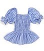 Color:Blue - Image 2 - Big Girls 7-16 Puffed-Sleeve Striped Peasant Top