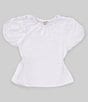 Color:White - Image 1 - Big Girls 7-16 Short Puff Sleeve Cutout Top