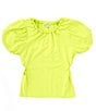Color:Lime - Image 1 - Big Girls 7-16 Short Puff Sleeve Cutout Top