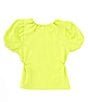 Color:Lime - Image 2 - Big Girls 7-16 Short Puff Sleeve Cutout Top