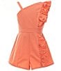 Habitual Big Girls Sleeveless Asymmetrical-Neck Romper, Color:Coral - Image 1