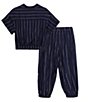 Color:Navy - Image 2 - Big Girls 7-16 Stripe Twist Front Cover Up Top & Pant Set