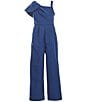 Color:Navy - Image 1 - Big Girls 7-16 Twisted-Shawl-Collar Jumpsuit