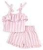 Color:Pink - Image 1 - Big Girls 8-12 Ruffle Striped Top and Shorts Set