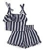 Color:Navy - Image 1 - Big Girls 8-12 Ruffle Striped Top and Shorts Set