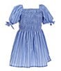 Color:Blue - Image 1 - Little Girls 2T-6 Bubble Sleeve Striped Fit & Flare Dress